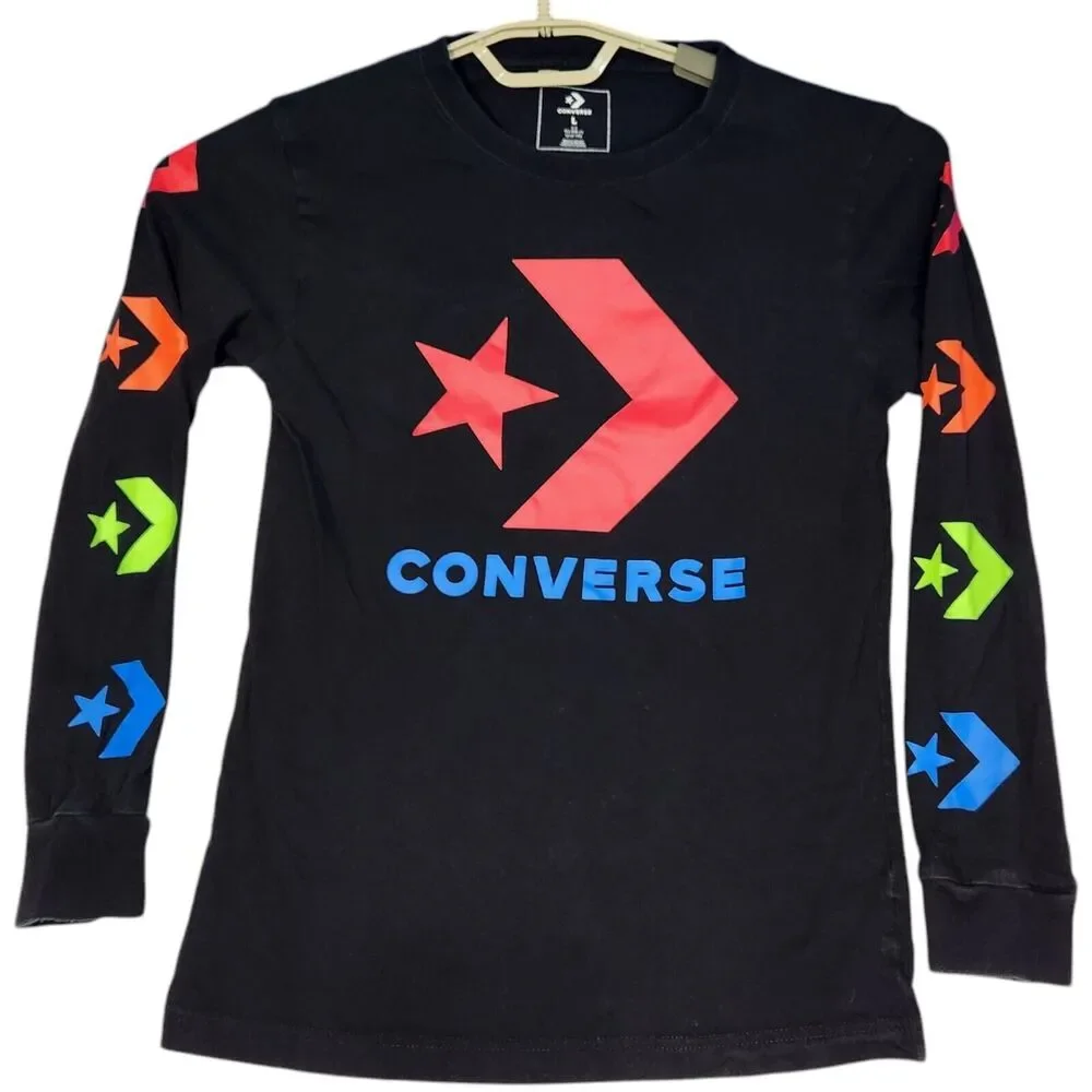 All Star Converse Youth Size Large Long Sleeve Iconic Logo Shirt Crew Neck Black